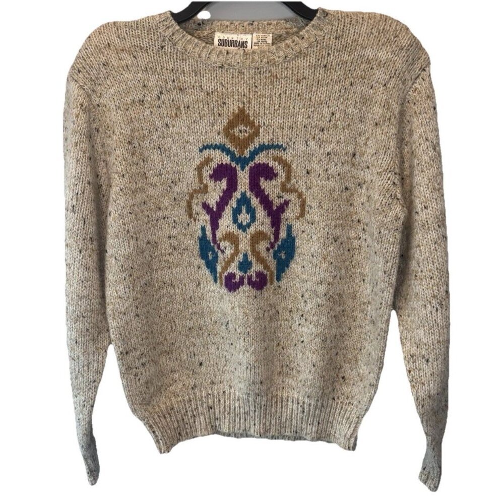 VTG‎ Womens Marled Multicolor Knit Sweater Large Cottagecore Prairie